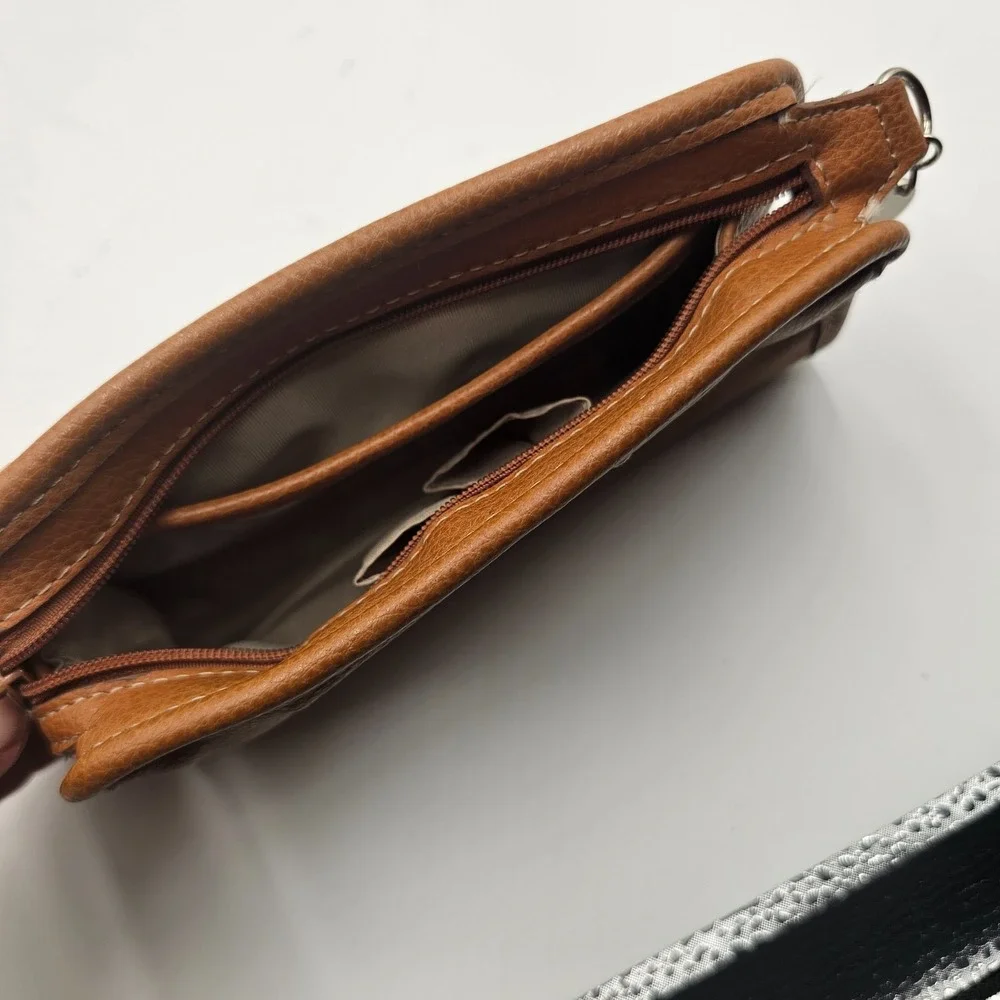 Nine West Brown Faux Leather ‎ Makeup Bag Vintage Mirror